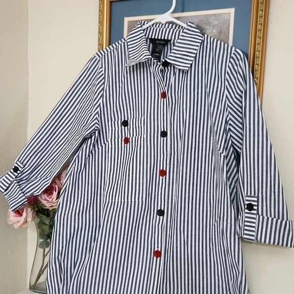 Ali Miles Oversized Button Down Tunic Artsy Art to wear Career Contemporary Glam - Picture 1 of 16